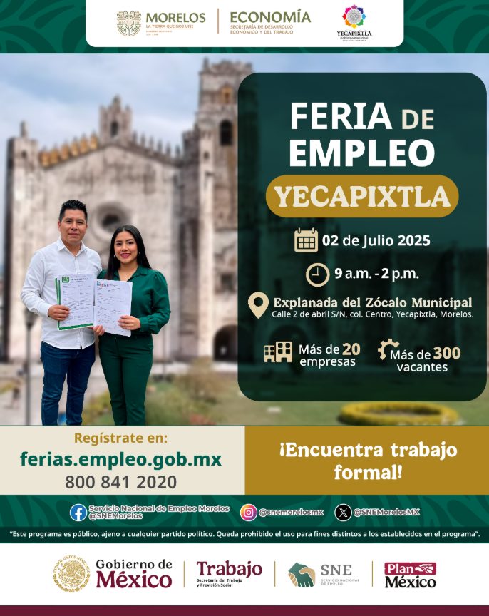 Gobierno de Morelos impulsa inclusión laboral con la Feria de Empleo Yecapixtla 2025