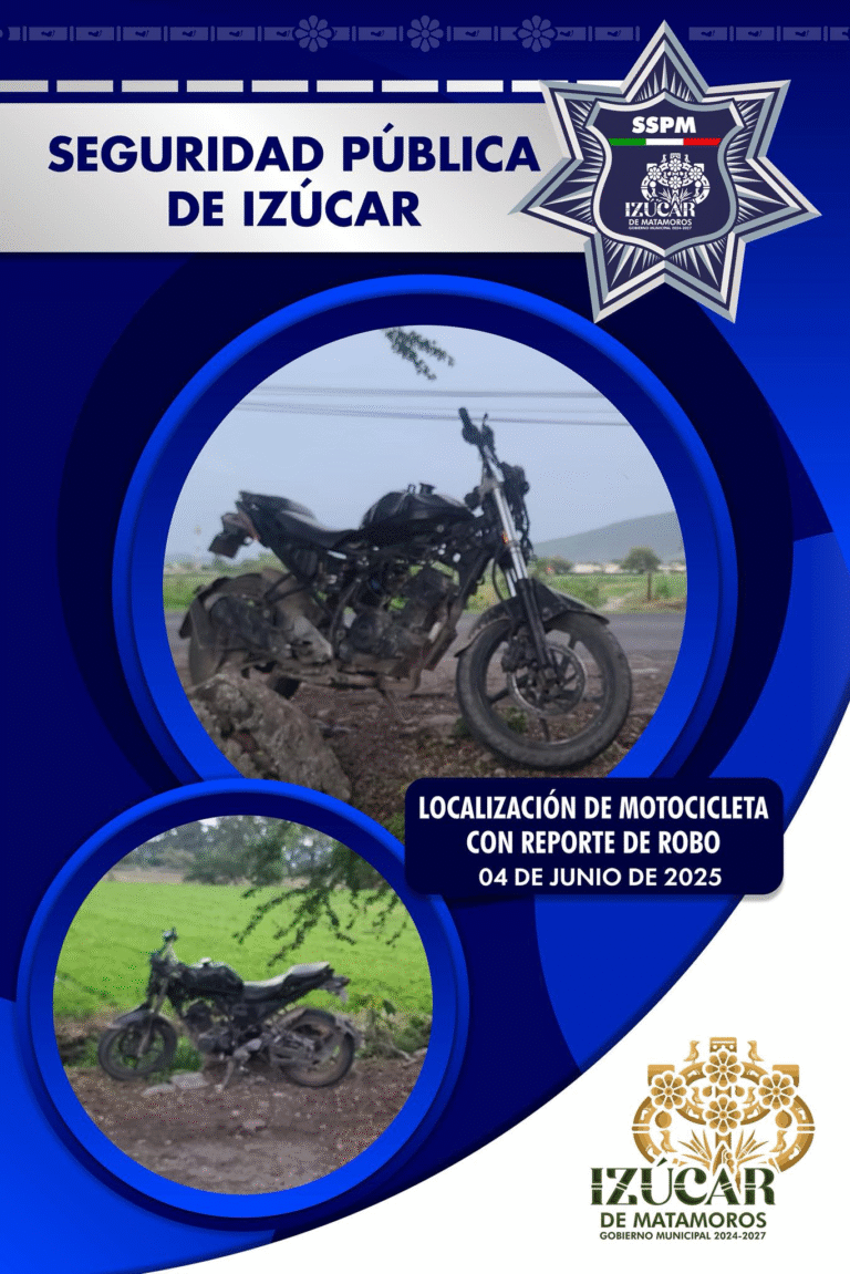 Recupera Seguridad Pública de Izúcar motocicleta con reporte de robo vigente gracias a denuncia ciudadana