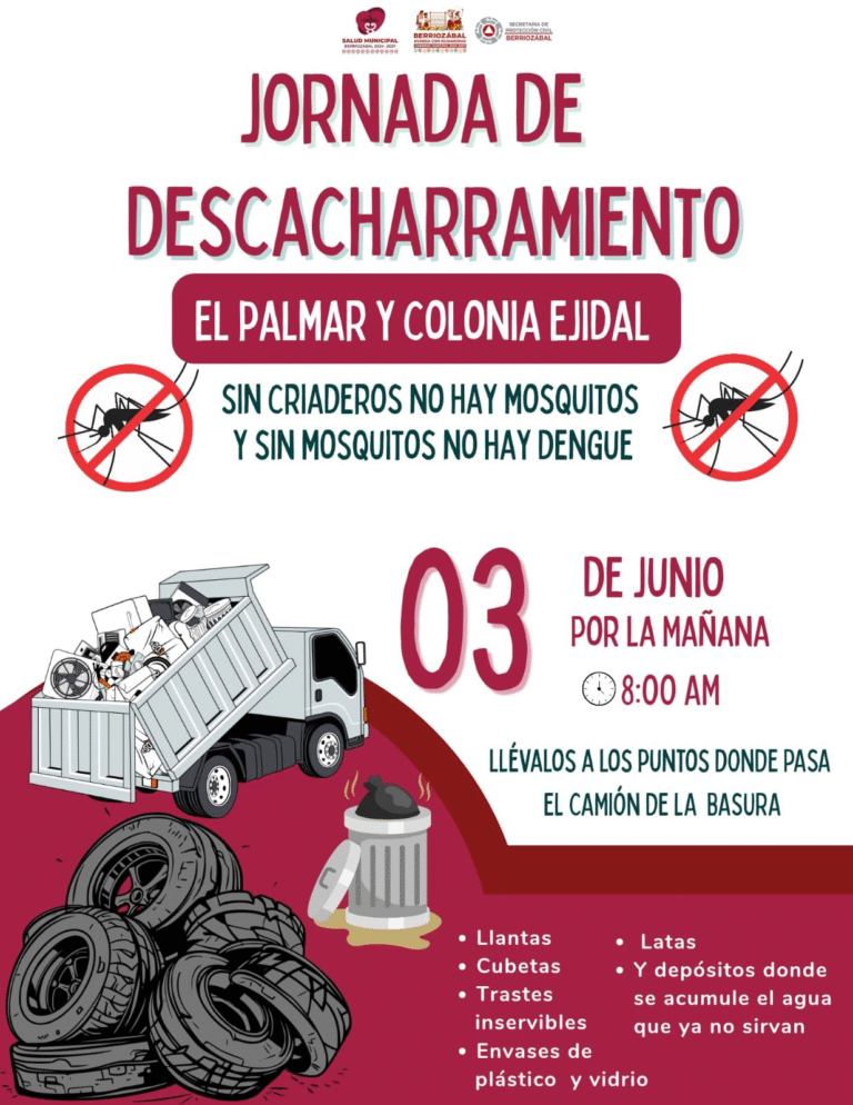 Invitan a jornada de descacharramiento en El Palmar y Colonia Ejidal para prevenir el dengue