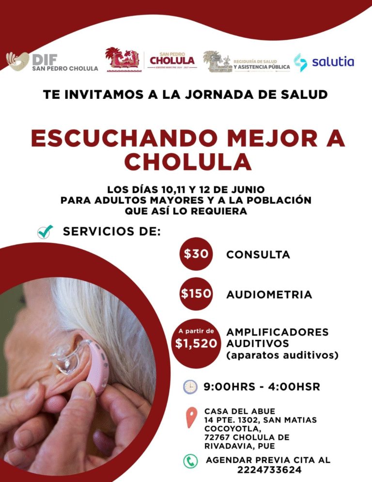 Invita Gobierno de San Pedro Cholula a jornada de salud auditiva dirigida a personas adultas mayores