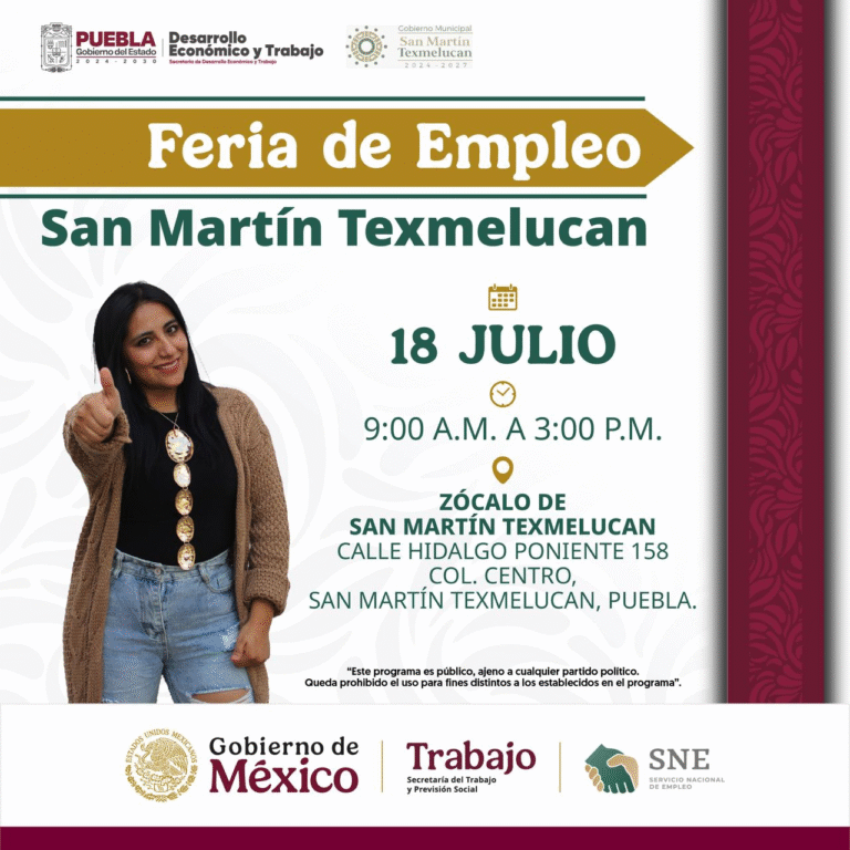 Anuncian Feria de Empleo en San Martín Texmelucan con participación de empresas destacadas