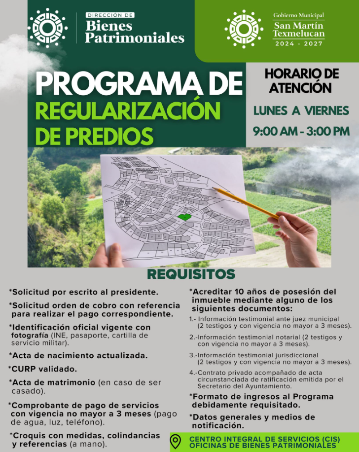 Invitan a regularizar predios en San Martín Texmelucan para brindar certeza jurídica