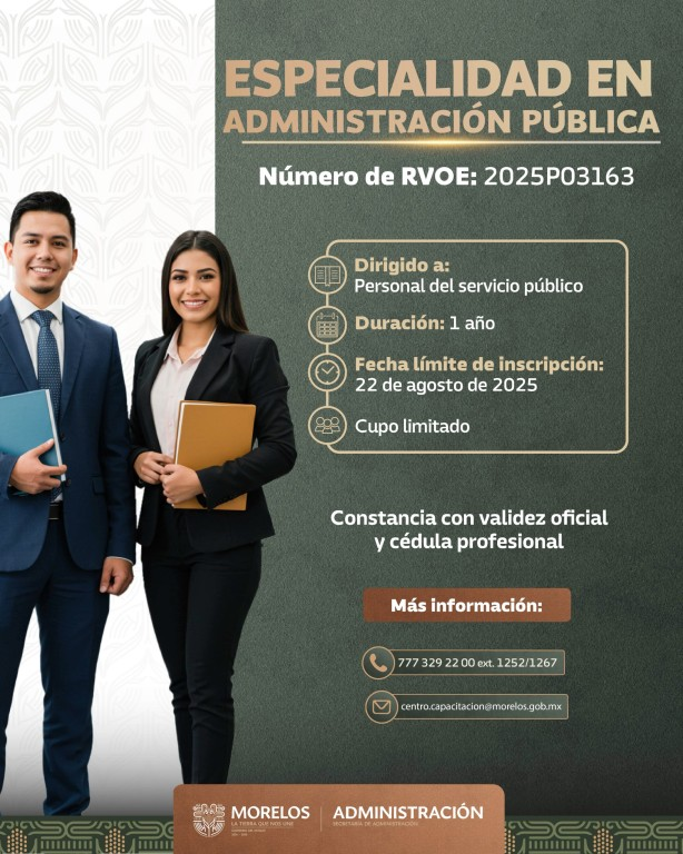 Morelos lanza la primera especialidad gratuita en administración pública con validez oficial