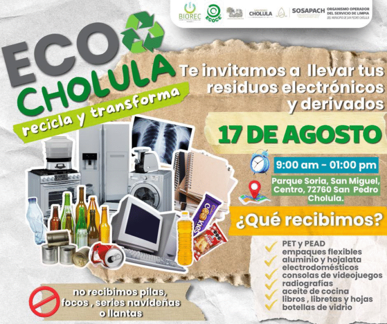 Cholula invita a jornada de recolección de residuos electrónicos y reciclables