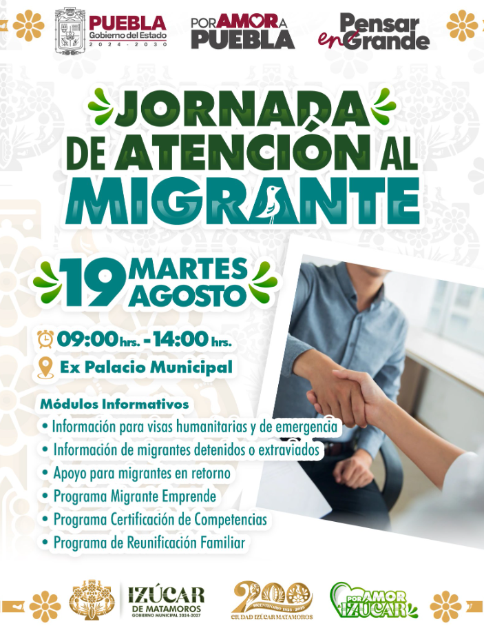 Izúcar de Matamoros anuncia Jornada de Atención al Migrante el 19 de agosto
