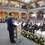 Gerardo Fernández Noroña rinde informe en el recinto histórico de Xicoténcatl y llama a la unidad contra el fascismo