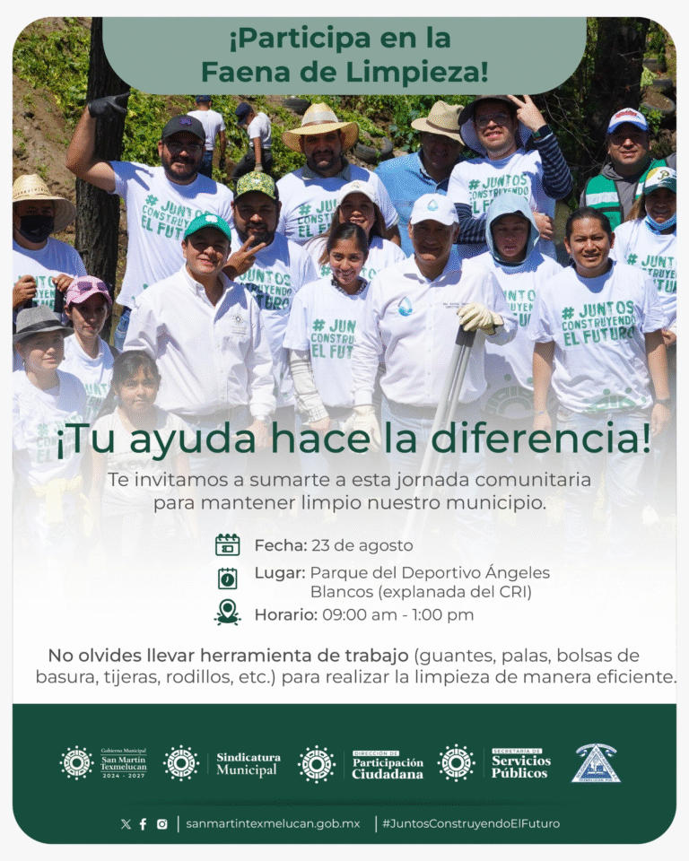 San Martín Texmelucan convoca a Faena de Limpieza para rescatar espacios públicos