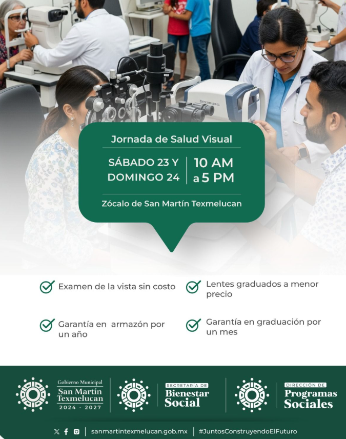 San Martín Texmelucan realizará Jornada de Salud Visual gratuita en el zócalo