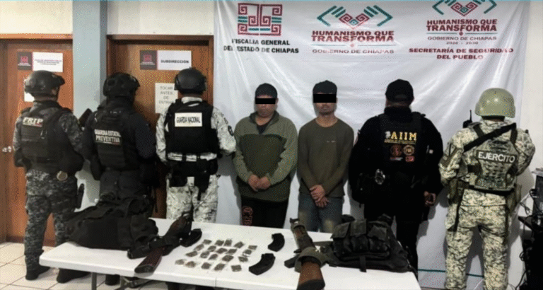En Frontera Comalapa, grupo interinstitucional detiene a presuntos responsables de los delitos contra la salud, asociación delictuosa y violación a la Ley Federal de Armas