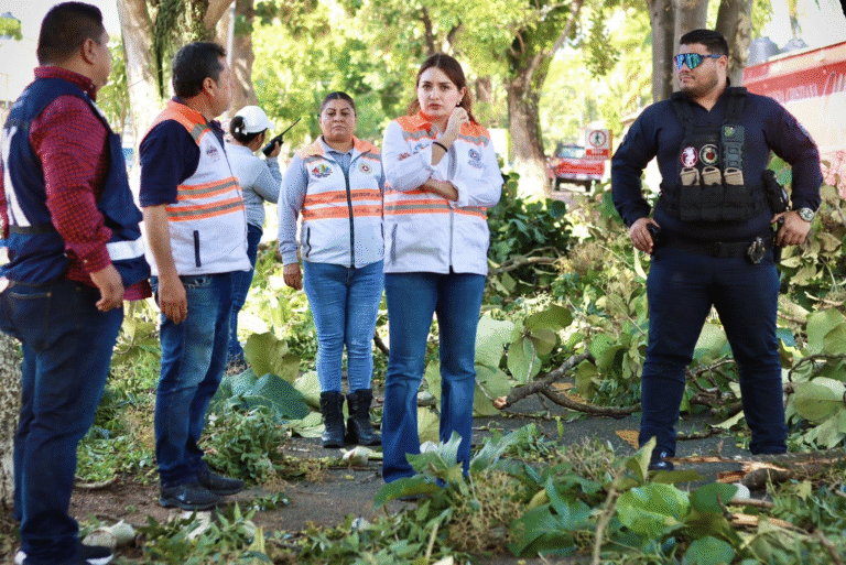 Valeria Rosales supervisa labores de apoyo tras tormenta en Villaflores
