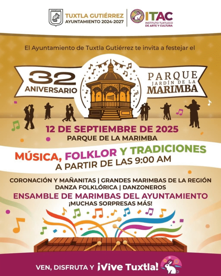 Tuxtla celebrará el 32° aniversario del Parque Jardín de la Marimba con música, danza y tradición