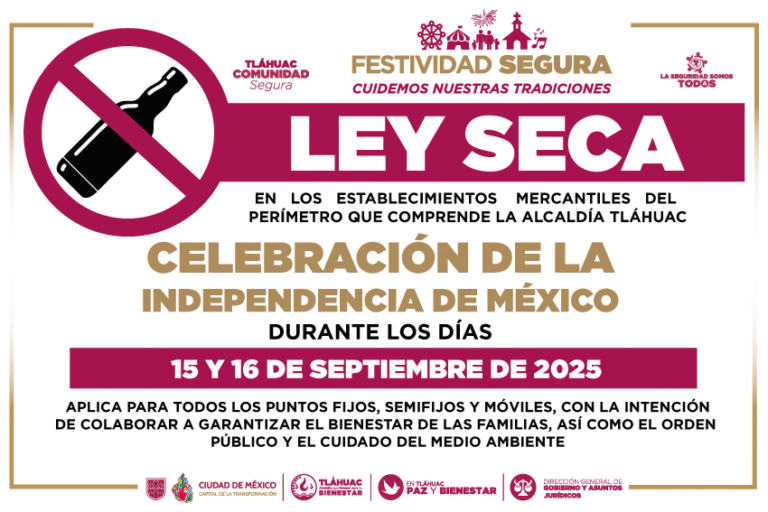 Alcaldía Tláhuac aplicará Ley Seca durante festividades y ferias populares