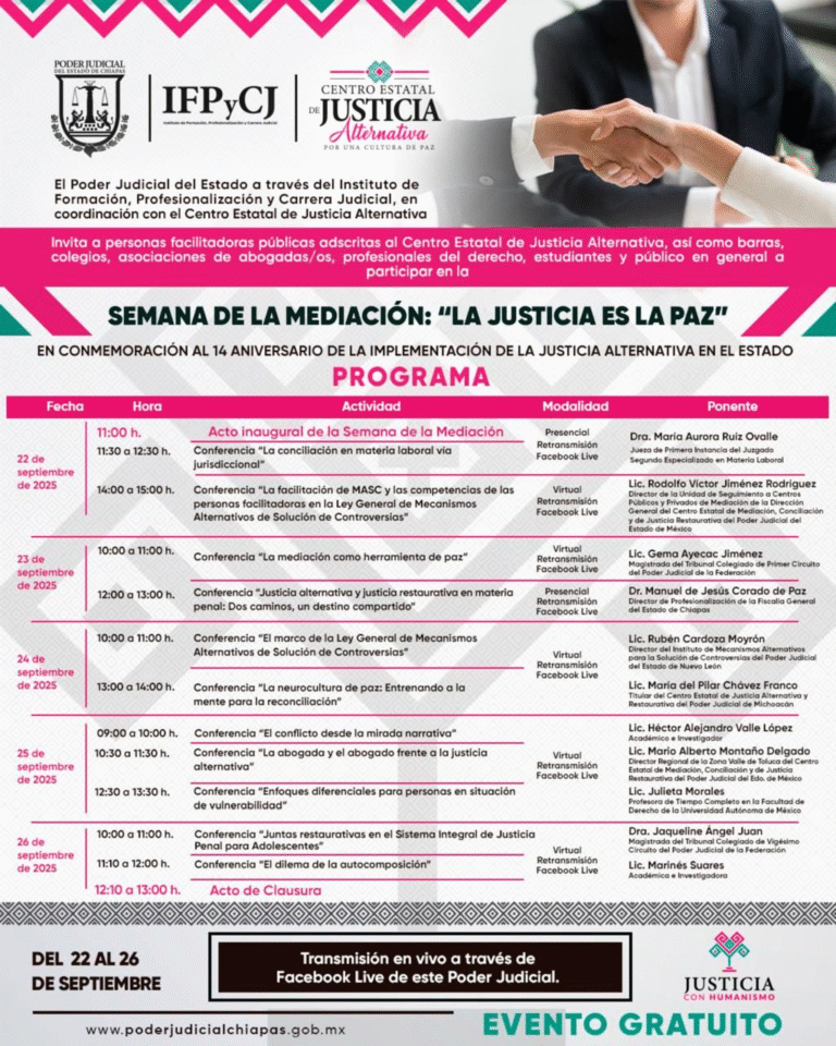 Celebran en Chiapas 14 años de justicia alternativa con la Semana de la Mediación