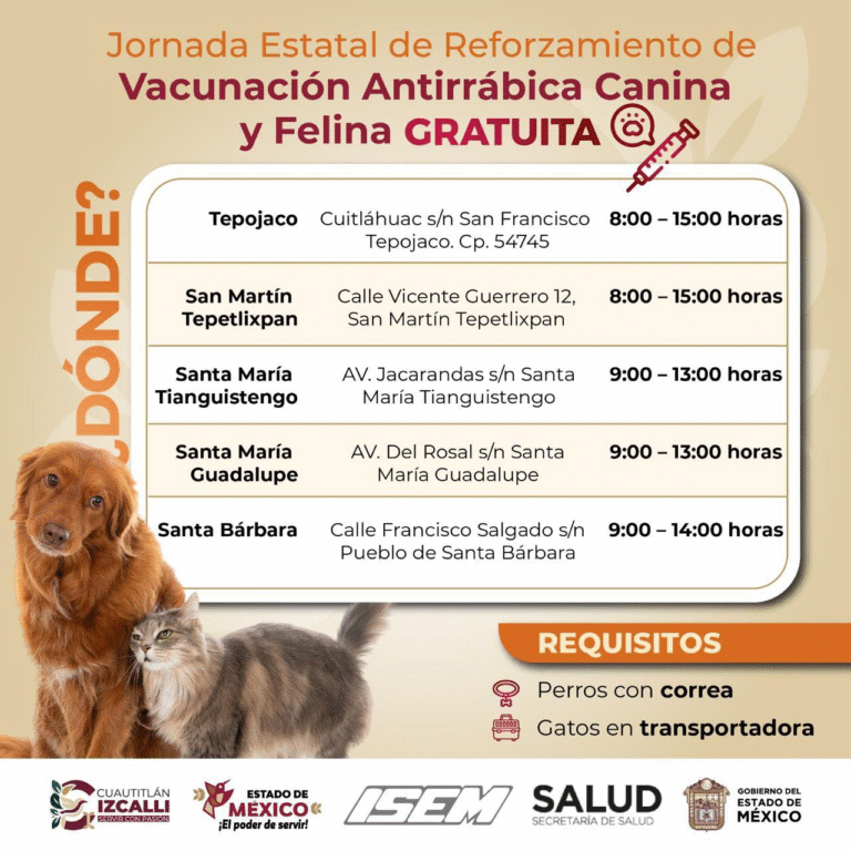 Cuautitlán Izcalli impulsa jornada de vacunación antirrábica para perros y gatos