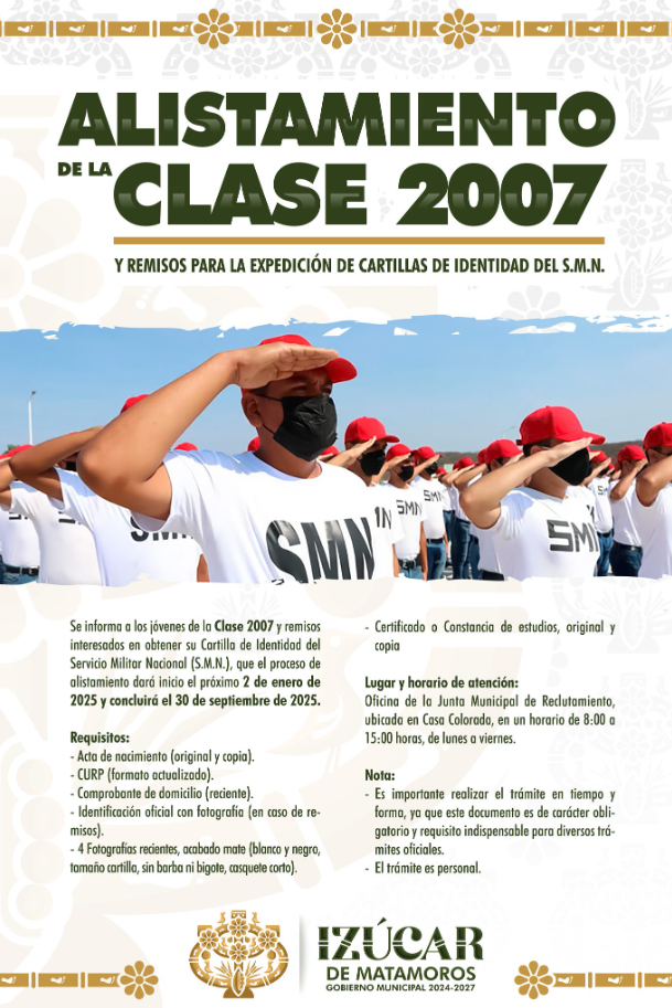 Gobierno de Izúcar de Matamoros anuncia cierre del proceso de alistamiento al Servicio Militar Nacional