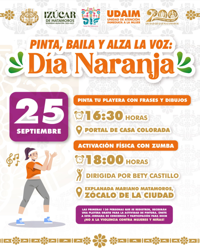 Izúcar de Matamoros se suma al Día Naranja con actividades para erradicar la violencia contra mujeres y niñas