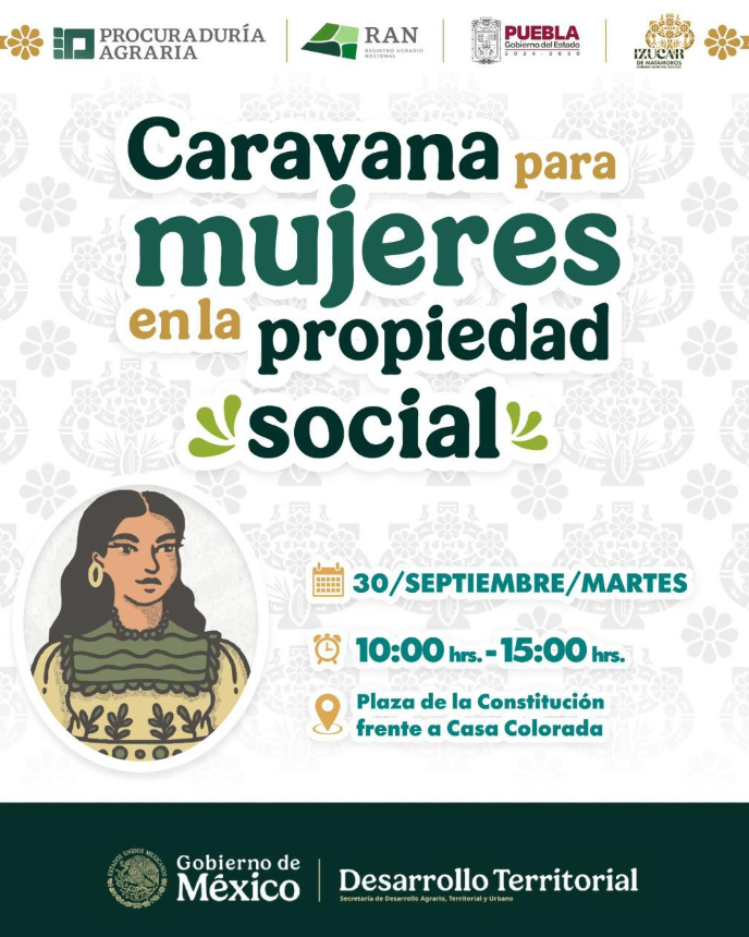 Gobierno de Izúcar de Matamoros invita a Caravana para Mujeres en la Propiedad Social