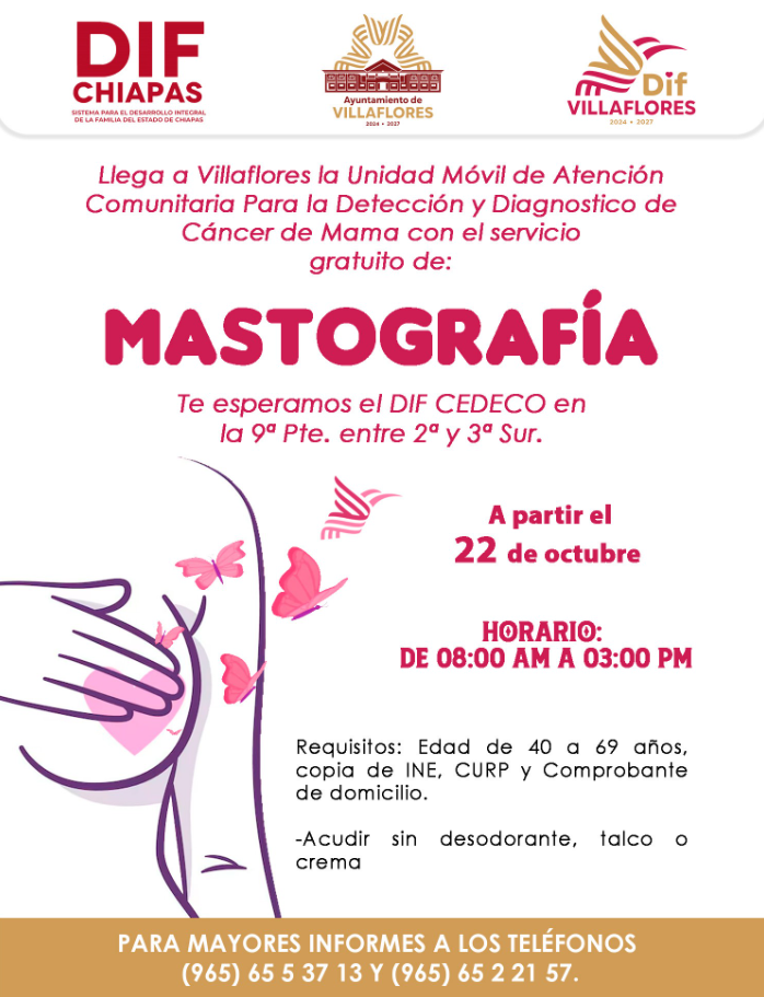 Unidad Móvil de Atención Comunitaria ofrece mastografías gratuitas en Villaflores