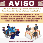 Gobierno de Berriozábal suspende temporalmente cobro de predial por reubicación de oficinas