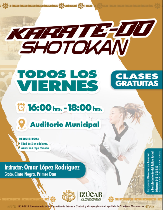 Izúcar de Matamoros invita a clases gratuitas de Karate Do para niñas, niños y jóvenes