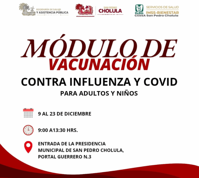 Gobierno de Cholula instala módulo de vacunación contra influenza y COVID-19