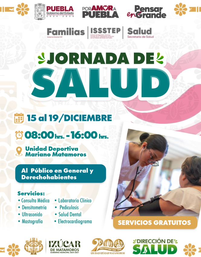 Invita Izúcar de Matamoros a Jornada de Salud en beneficio de las familias del municipio