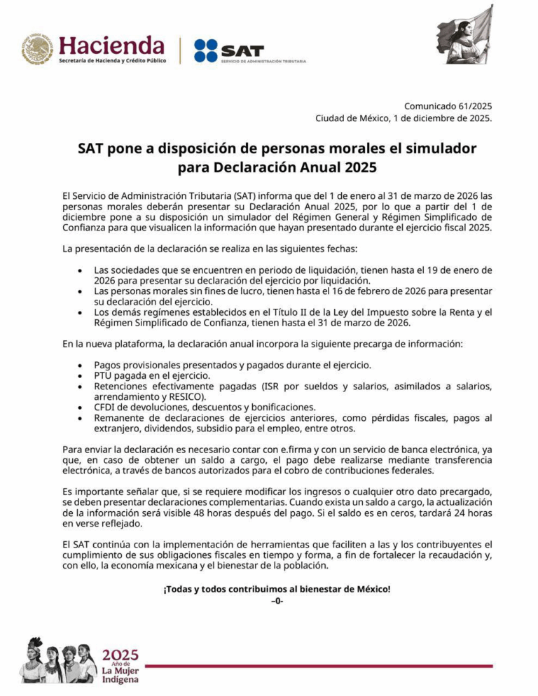 SAT habilita simulador para facilitar la Declaración Anual 2025 de personas morales