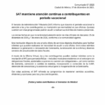 SAT mantendrá atención a contribuyentes durante periodo vacacional y refuerza servicios digitales