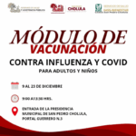 Gobierno de Cholula instala módulo de vacunación contra influenza y COVID-19