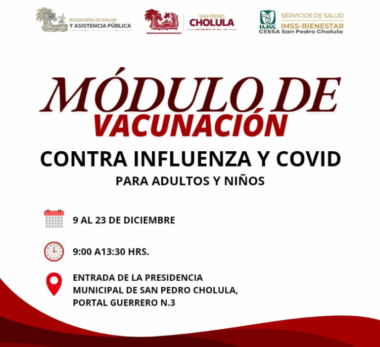 Gobierno de Cholula instala módulo de vacunación contra influenza y COVID-19
