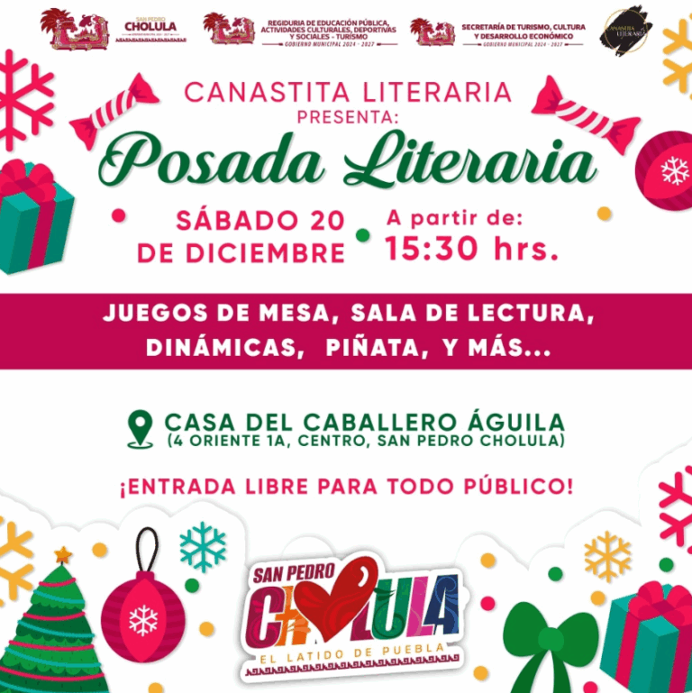 Invita Gobierno de Cholula a disfrutar de la Posada Literaria en familia
