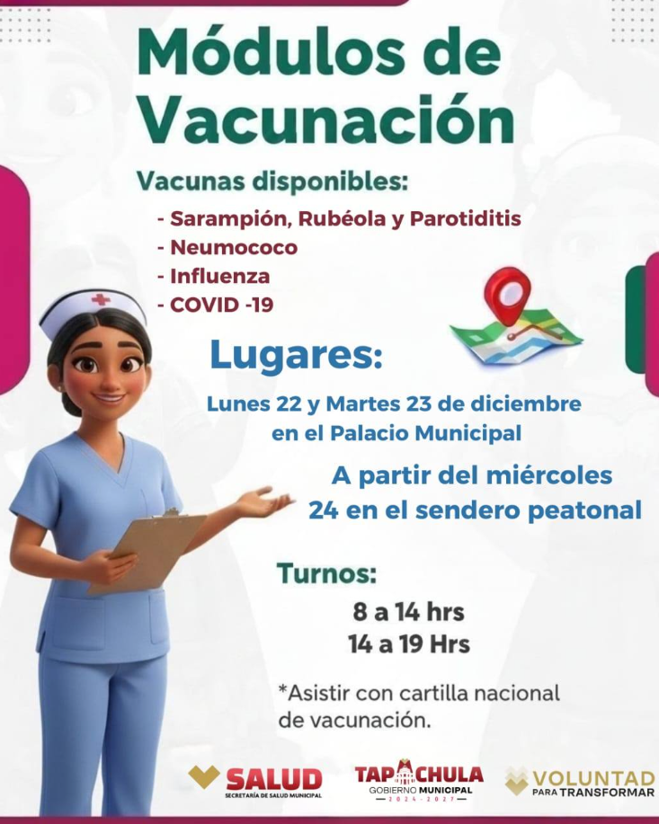 Invita Ayuntamiento de Tapachula a acudir a módulos de vacunación