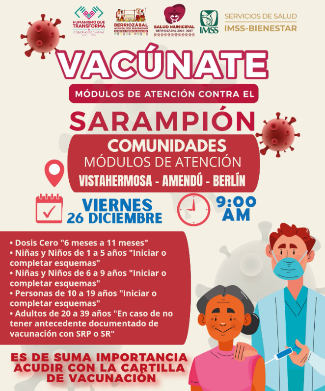 Gobierno de Berriozábal activa jornada de vacunación en comunidades rurales