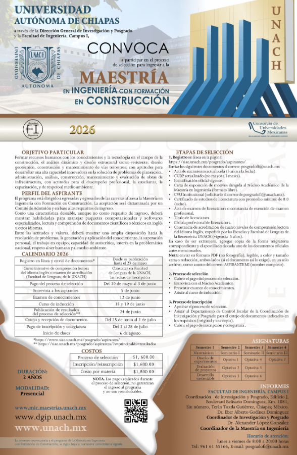 UNACH abre convocatoria para la Maestría en Ingeniería con Formación en Construcción 2026