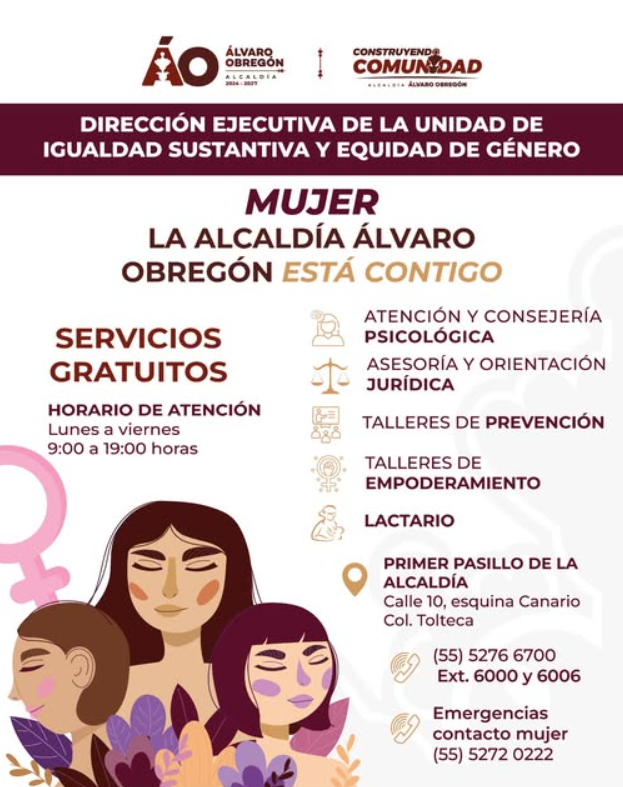 Alcaldía Álvaro Obregón impulsa servicios gratuitos en favor de los derechos de las mujeres