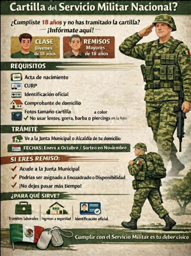 Convoca Berriozábal a jóvenes a tramitar su Cartilla del Servicio Militar Nacional