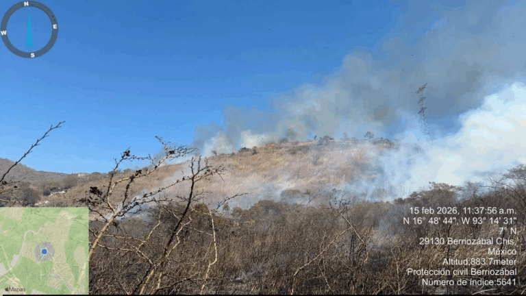 Protección Civil de Berriozábal combate incendio cerca del Cerro de la Tienda