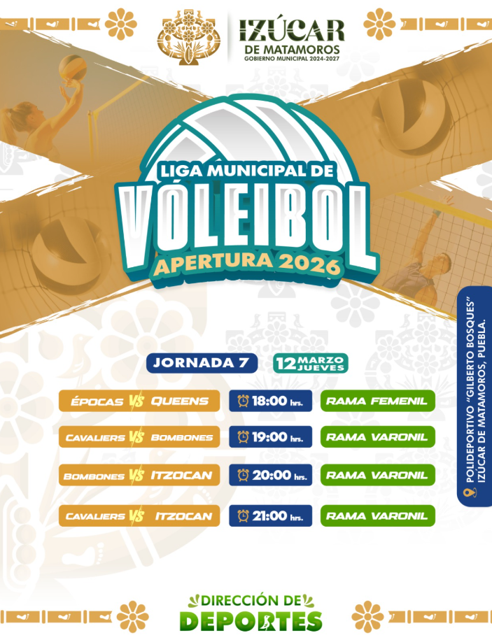 Invitan a disfrutar la Jornada 7 de la Liga Municipal de Voleibol en Izúcar de Matamoros