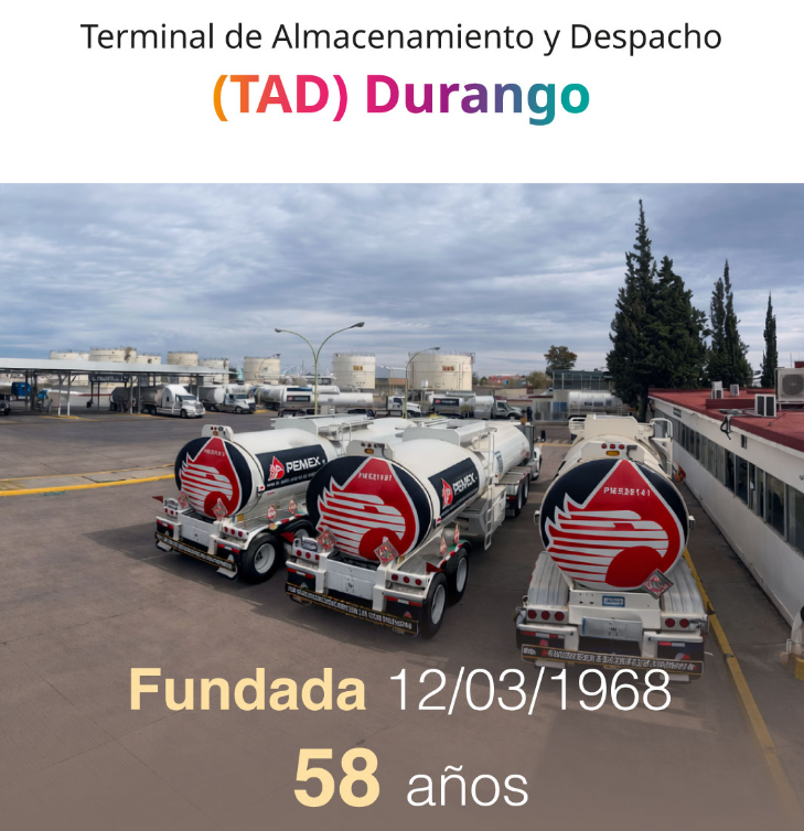 Terminal de Almacenamiento y Despacho Durango de Pemex cumple 58 años de operación