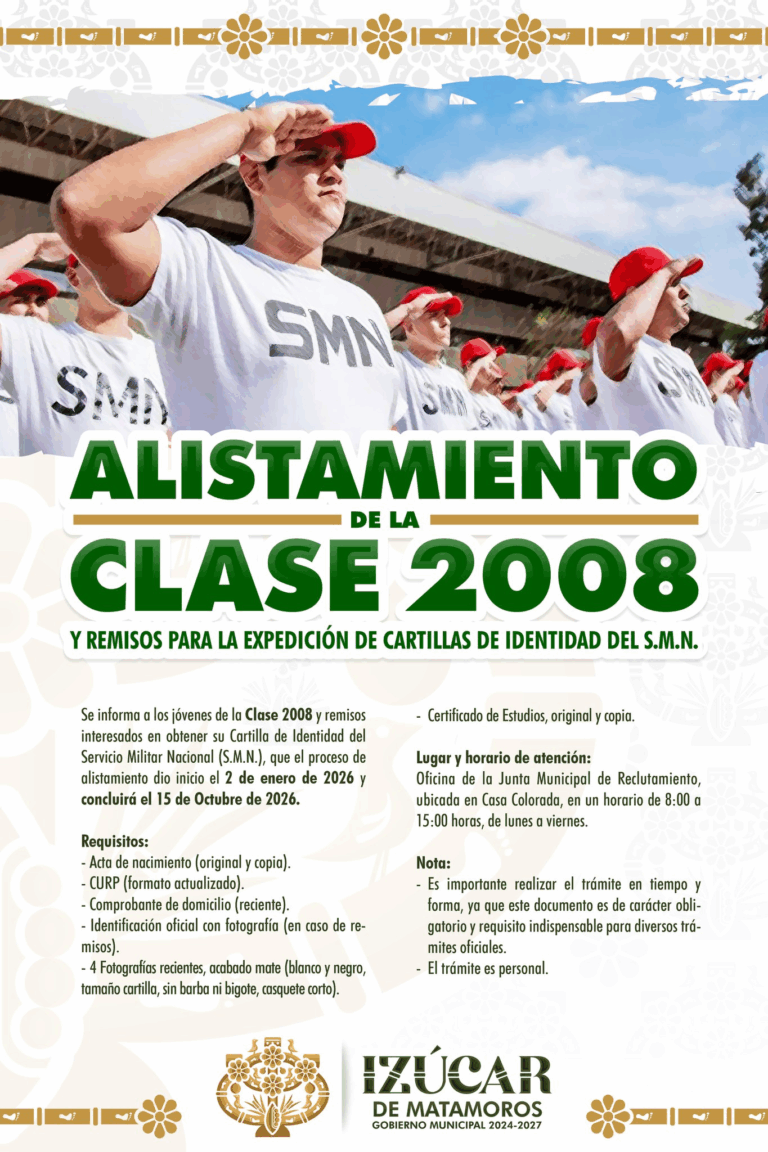 Convocan en Izúcar de Matamoros a jóvenes a tramitar Cartilla del Servicio Militar Nacional