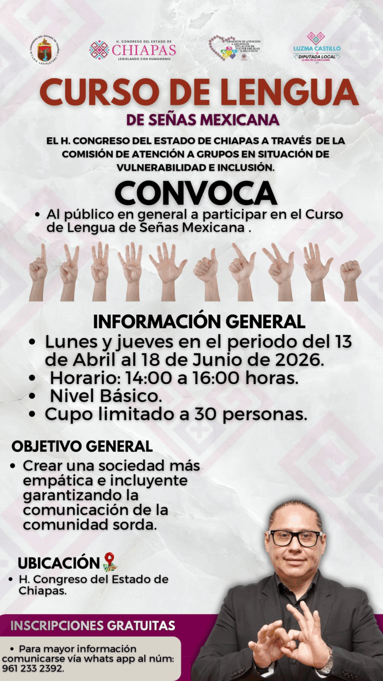 Congreso de Chiapas impulsa inclusión con curso básico de Lengua de Señas Mexicana