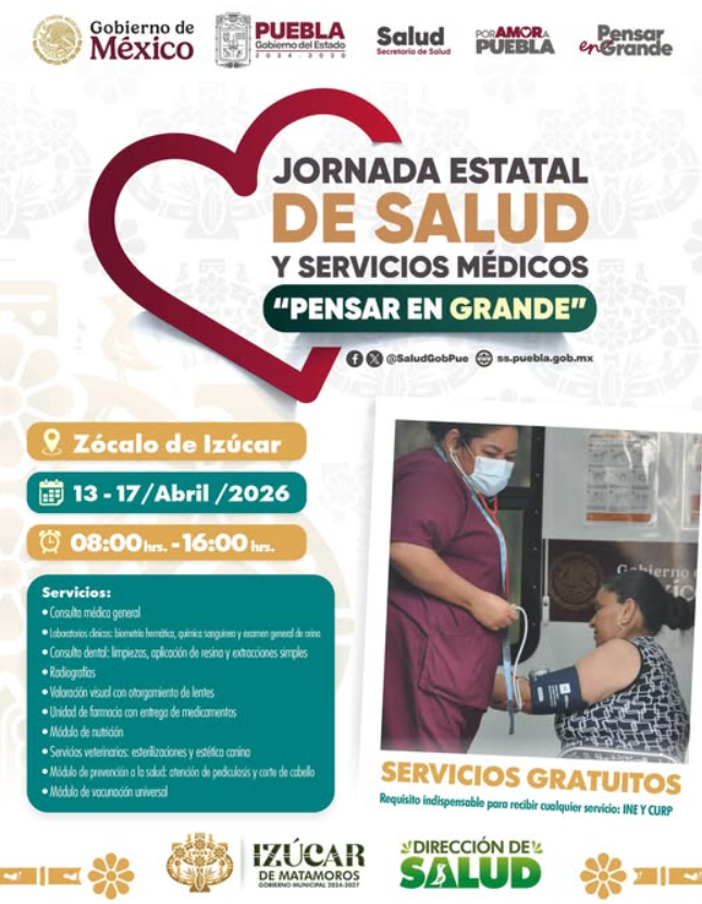 Izúcar de Matamoros anuncia jornada estatal de salud con servicios gratuitos para la población