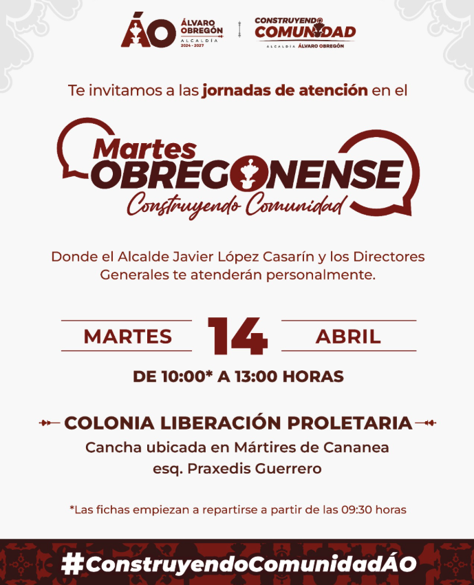 Alcaldía Álvaro Obregón anuncia jornada “Martes Obregonense” en Liberación Proletaria