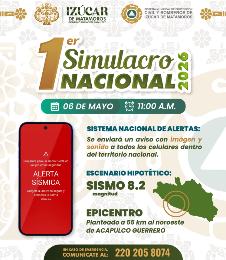 Izúcar de Matamoros convoca a participar en el Primer Simulacro Nacional 2026