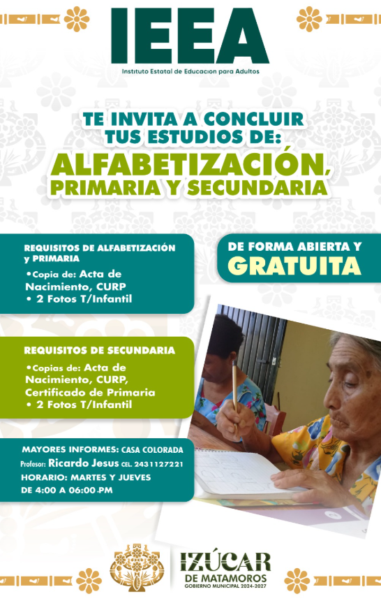 Invitan en Izúcar de Matamoros a concluir estudios básicos de manera gratuita