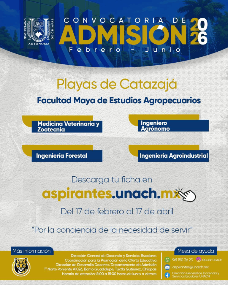 UNACH abre convocatoria de admisión para licenciaturas