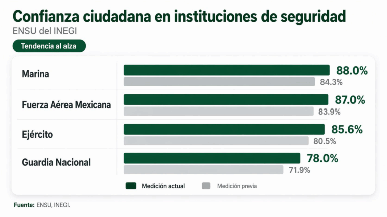Disminuye percepción de inseguridad en México y aumenta confianza en fuerzas de seguridad
