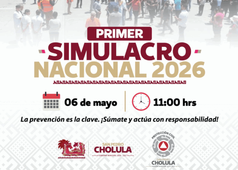 Cholula convoca a participar en el Primer Simulacro Nacional 2026
