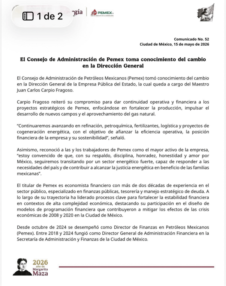 Pemex formaliza cambio en la Dirección General y designa a Juan Carlos Carpio Fragoso