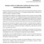 Moody’s ratifica calificación B1 de Pemex y mantiene perspectiva estable